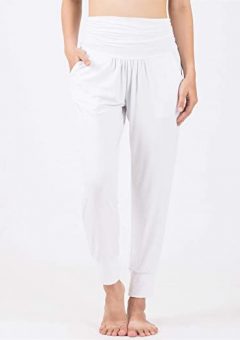 pantalon harem bombacho casual basico mujer barato basico cintura alta elastica blanco