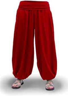 pantalon harem bombacho casual basico mujer barato basico claro rojo cintura elastica