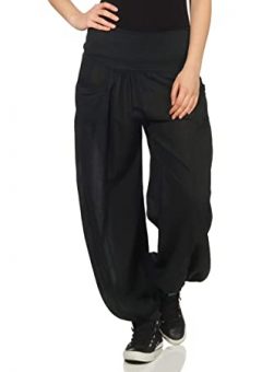pantalon harem bombacho casual basico mujer barato basico negro de tela