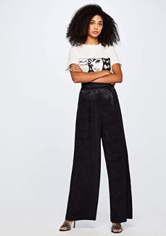 pantalon palazzo vestir Estampado jacquard tipo leopardo negro mujer barato