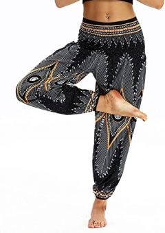 pantalones cagados bombachos holgados estampados para mujer baratos YOGA NEGROS