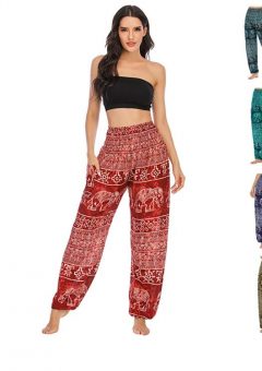 pantalones cagados bombachos holgados estampados para mujer baratos con elefantes
