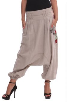PANTALON DESIGUAL BOMBACHO MARRON CAÑAMO PARA MUJER BARATO