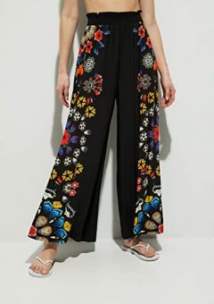 pantalon desigual holgado comodo negro estampado para mujer barato